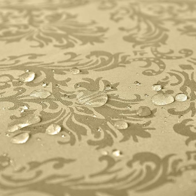 SASTYBALE Rectangle Jacquard Tablecloth - 60 x 84 Inch Spill Proof Wrinkle Resistant Damask Table Cloth, Soft Polyester Oblong Table Cover for Kitchen Parties Farmhouse, Gold