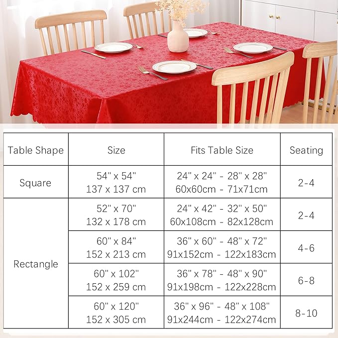 Smiry Rectangle Table Cloth, Waterproof Heavy Duty Vinyl Tablecloths, Wipeable Washable Table Cover for Kitchen and Dining Room (Red, 60" X 140")
