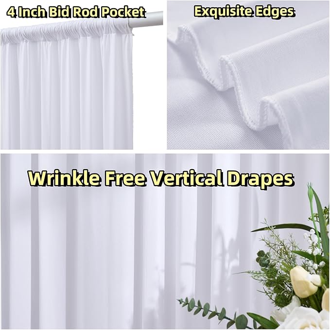 20 ft x 10 ft Wrinkle Free White Backdrop Curtain for Wedding Parties, Polyester Photo Backdrop Drapes for Baby Shower Birthday Party Backdrop Stand, Bulk Thick Background Curtains 5x10FT 4 Panels