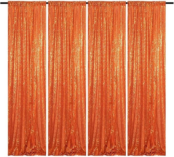 Orange Sequin Backdrop Curtain 2FTx8FT 4 Panels Glitter Drapes Sparkly Photography Background for Wedding Birthday Party Decorations