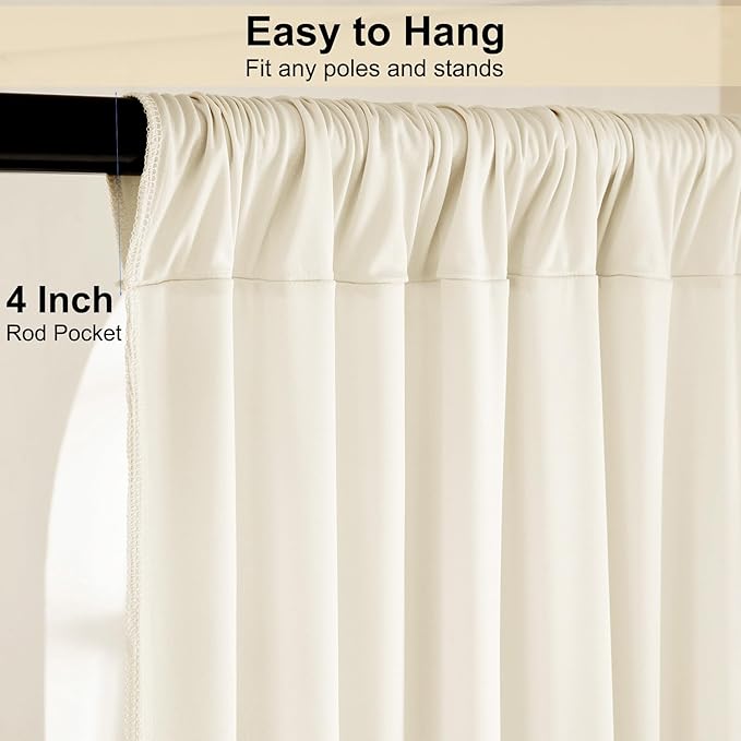 10ft x 15ft Ivory Wrinkle Free Backdrop Curtains for Parties,Silky Polyester Fabric Wedding Ceiling Drapes, 2 Panels 15ft Photo Back Drop Drapes for Baby Shower Photography Stage Background Cloth