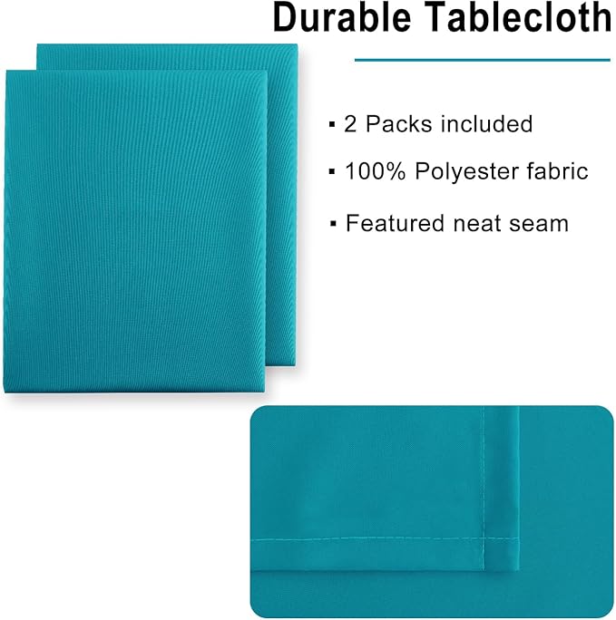 Hiasan 2 Pieces Turquoise Square Tablecloth - Water Resistant and Spillproof Dining Room Washable Fabric Table Cloth for Dining Room, Polyester, 40 x 40 Inch
