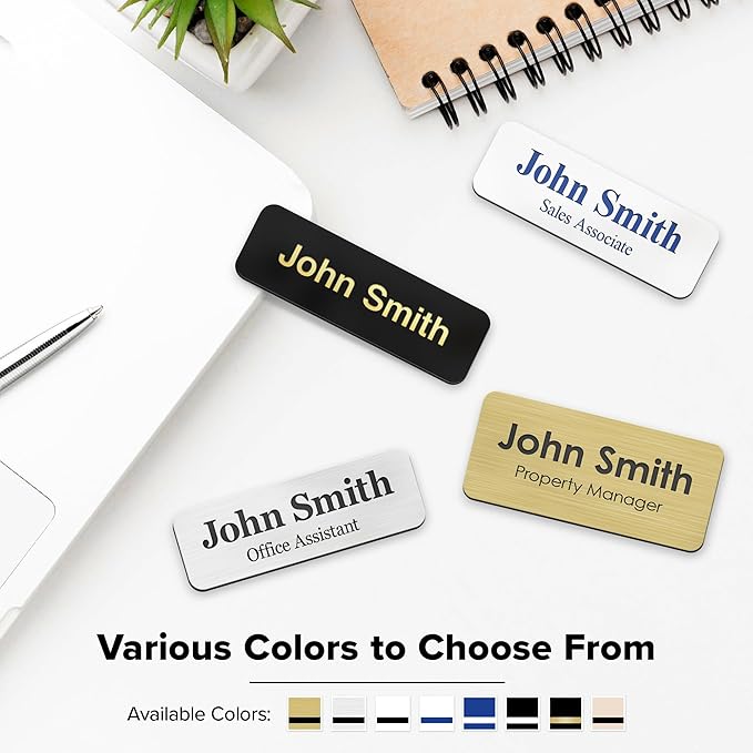Name Tag, Magnetic Brushed Aluminum Name Tags, Personalized Name Tags, 1.5x3 Inches, Durable Engravable Impact Material, Made in The USA by My Sign Center