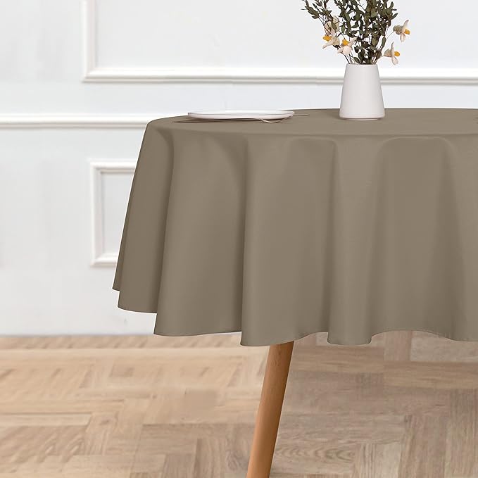 sancua Round Tablecloth - 60 Inch - Water Resistant Spill Proof Washable Polyester Table Cloth Decorative Fabric Table Cover for Dining Tables, Buffet Parties and Camping, Taupe