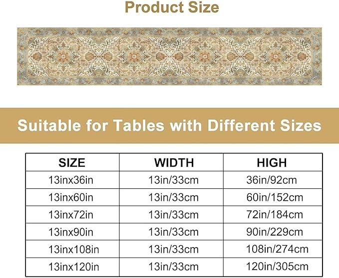 Vintage Boho Floral Table Runner, Rustic Old Farmhouse Yellow Retro Flower Pattern for Home Kitchen Table Decor Dining Coffee Room Party Decor 13x90in