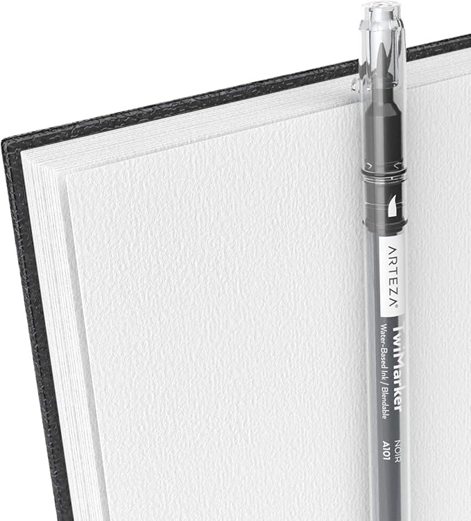 ARTEZA Watercolor Sketchbook 2-Pack, 64 Pages Each, 9x12 Inches – Spiral-Bound, 140 lb Cold Press Paper, Black Hardcover for Watercolor & Mixed Media