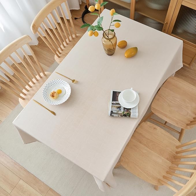 NLMUVW Linen Tablecloth for Rectangle Table - Textured Table Cloth Water Resistant Farmhouse Burlap for Kitchen Dining Café,Champagne, 54 x 90 Inch