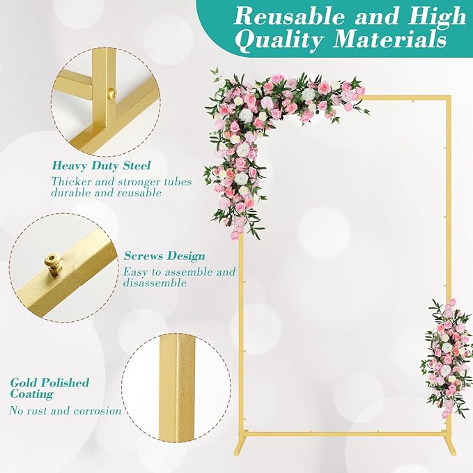 Wedding fashion arch background metal frame, (3.9, 5.2, 6.6 feet) suitable for background decoration frames such as weddings, birthdays, parties, baby showers, and photography (gold, 3.9*6.6)