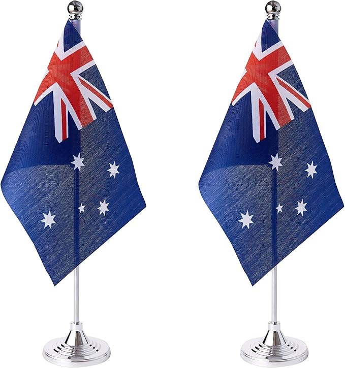 ZXvZYT 2 Pack Australia flag Australian Table Flag Small Mini Australian Desk Flags With Stand Base,International Festival Events Celebration Decorate,Home office Decorations