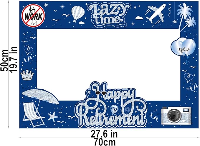 Retirement Party Photo Booth Props Kit - 27pcs Paper Photo Props 1 Frame Glitter Retirement Party Decorations for Retiree Celebration, Farewell Office Party Supplies (Blue and Silver)
