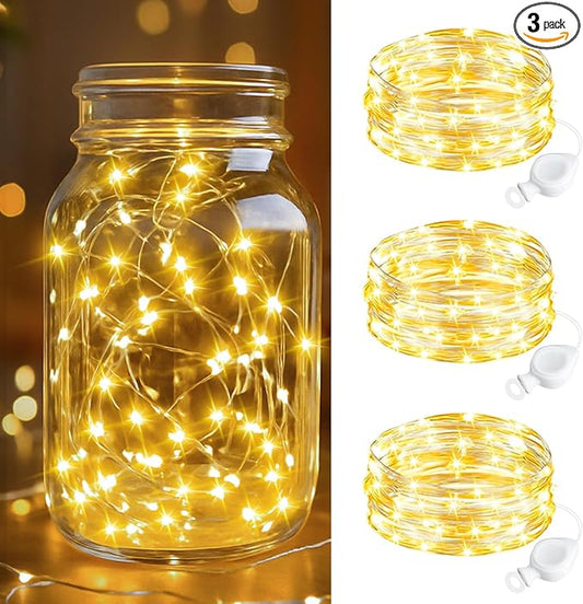 btfarm 3 Pack Fairy Lights Battery Operated, 7FT 20 LED Mini String Lights Waterproof Silver Wire for Mason Jars Centerpiece Table Crafts Bedroom Christmas Decoration, Warm White