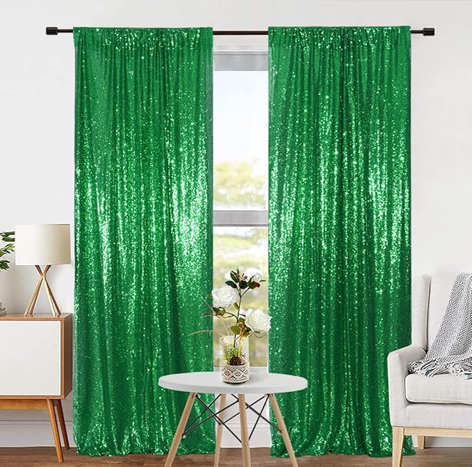 Eternal Beauty Sequin Backdrop Curtains, 2x8 Ft-2 Panels Green Back Drop for Shimmer Photography Party Wedding Birthday Decor