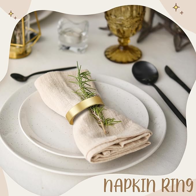 Lallisa Gold Napkin Rings Metal Napkin Ring Holders for Cloth Table Decorations for Wedding Anniversary Birthday Dinners Party of Table Setting(24 Pcs,Simple)