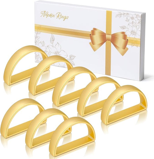 KPOSIYA Napkin Rings Set of 8, Metal Gold Napkin Rings Bulk for Table Settings, D-Shape Napkin Holders Rings for Dinner Table Decor, Easter, Fall,Thanksgiving, Christmas, Party,（Matte Gold，8 pcs）