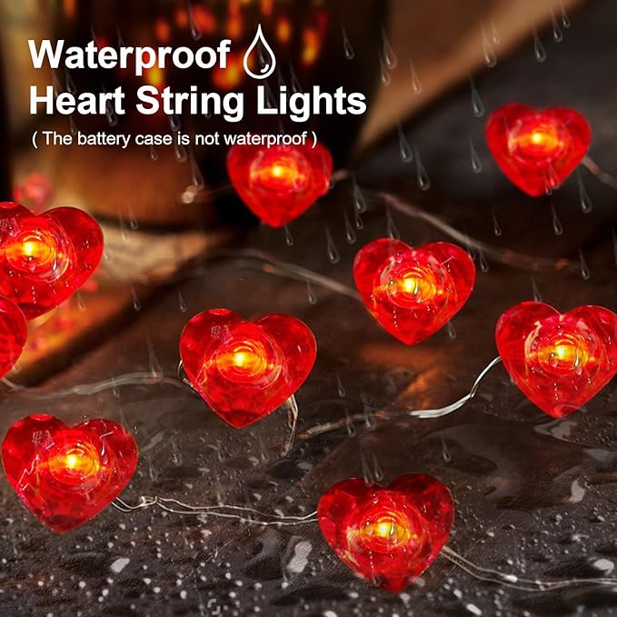 2 Pack Valentine’s Day Red Heart Fairy String Lights 16FT 50 LEDs Valentine's Day Lights Battery Powered Mother Day Decor