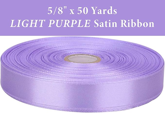 5/8 Inch Light Purple Satin Ribbon 50 Yards Solid Fabric Ribbons for Gift Wrapping, Crafts and DIY Projects, Bows Making, Wedding, Party, Holiday Decor