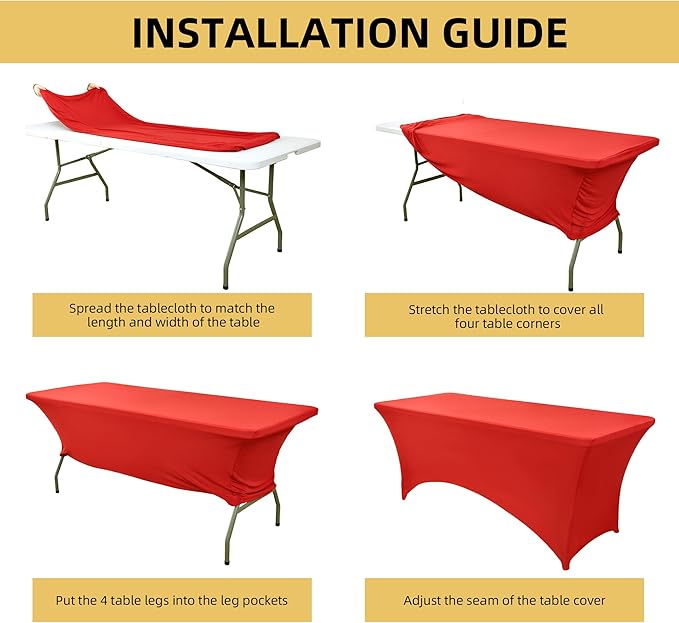 2-Pack 6ft Red Spandex Table Covers for Rectangle Standard Folding Tables - Wrinkle Resistant Stretch Tablecloths - Ultimate Fitted Table Protector for Parties, Trade Shows, Banquet