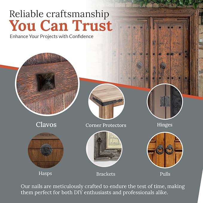 25 Pack 0.75" Square Head Iron Clavos Decorative Nails – Sealed Unfinished – Handmade Rustic Square Fasteners for Farmhouse Shutters, Barn Doors, Shutters, Gates – Ornamental Wood Accent
