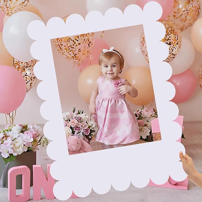32 x 24 Inch Large Blank DIY Photo Booth Props Picture Frame Party Frame DIY Photo Booth Props Selfie for Birthday, Graduation, Christmas Holiday Party(White,Scalloped)