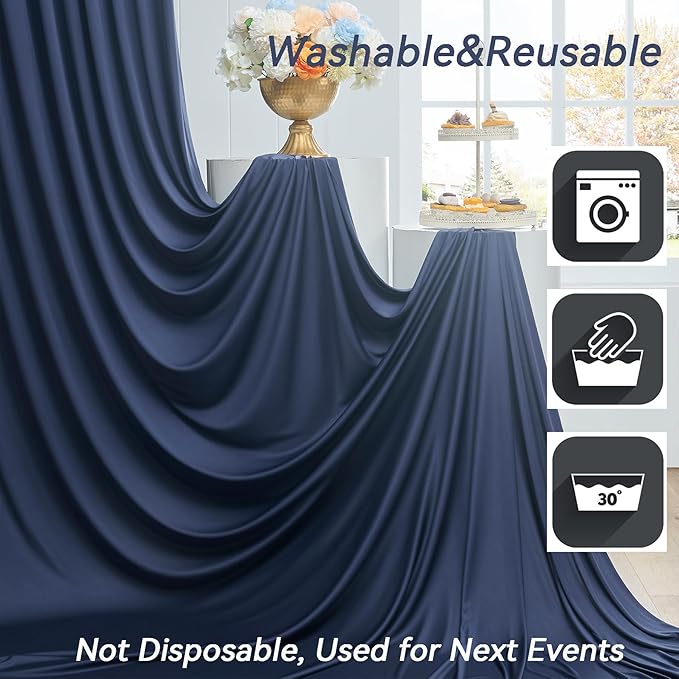 40×14ft Wrinkle Free Navy Blue Backdrop Curtain for Wedding Parties,8 Panels 5×14ft Height Soft Silky Polyester Photo Backdrop Drapes Curtains for Birthday Photography Stage Events Background Cloth