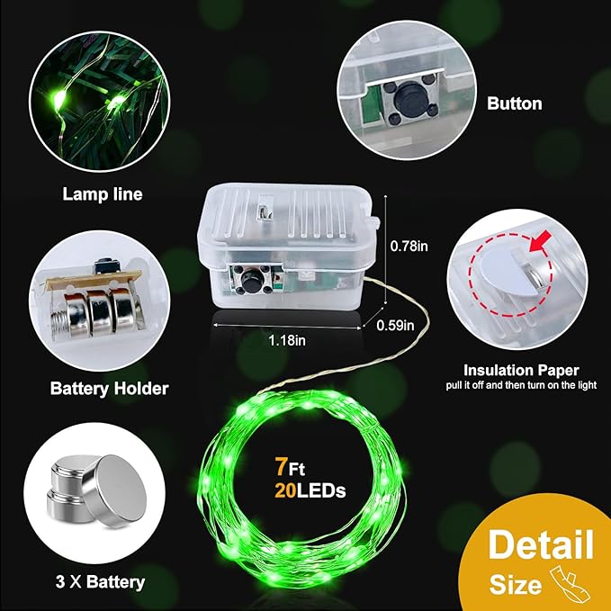 pozzolanas 100 Pack Green Battery Operated String Lights - 7ft Waterproof Firefly Lights with 20 LEDs for Home, Mason Jar, Party, Wedding, Halloween, Christmas Decorations