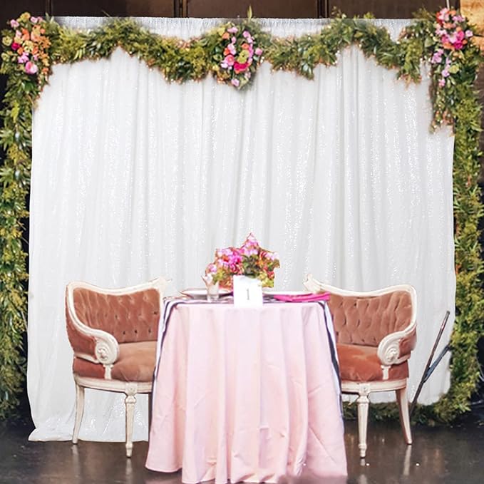 DUOBAO 8x8ft Sequin Photo Backdrop Panel - Glitter Curtain for Birthday/Wedding Decor, Photography Background & Party Arch (White)