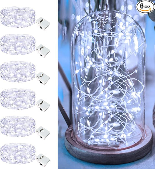 6 Pack Fairy Lights Battery Operated - 7ft 20 Led Twinkle Lights 3 Modes, Bulk Mini String Lights Waterproof for Mason Jars Vases DIY Party Wedding Decoration Christmas -Cool White