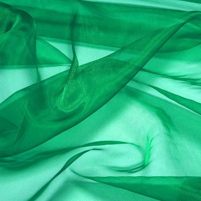 VDS Green Organza Fabric, 5 Yards Continuous, 45” Wide, Wedding Party Decoration Iridescent Crystal Sheer Shiny Organza Tulle Bridal Dress DIY Crafts Costume Sewing Backdrop Arch Cloth