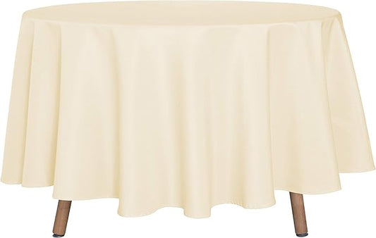 sancua Round Tablecloth - 90 Inch - Water Resistant Spill Proof Washable Polyester Table Cloth Decorative Fabric Table Cover for Dining Tables, Buffet Parties and Camping, Beige