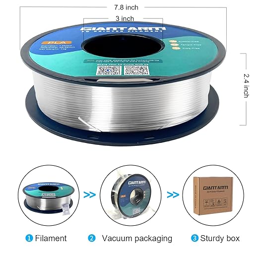 GIANTARM PLA Filament 2KG,Clear 3D Printer Filament 1.75mm,Neatly Wound Transparent PLA 2pcs 1kg Spool (2.2lbs),Dimensional Accuracy +/- 0.02 mm,Fit Most FDM 3D Printers