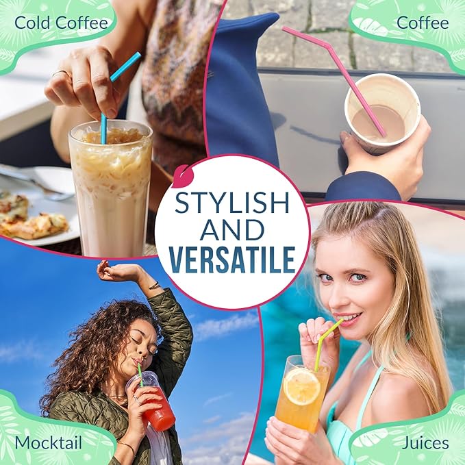 Weemium Compostable Straws Disposable 300 Pack | 100% Plant-Based Plastic-free, Disposable and Biodegradable | Flexible Colorful Drinking Straws are Best Alternative to Plastic