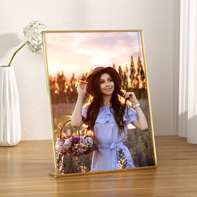 NIUBEE 8.5 x 11 Gold Frames, 6 Pack Acrylic Slanted Back Gold Picture Frames for Signs, Menu, Flyer and Art Display, Perfect for Wedding, Party, Event, Shop