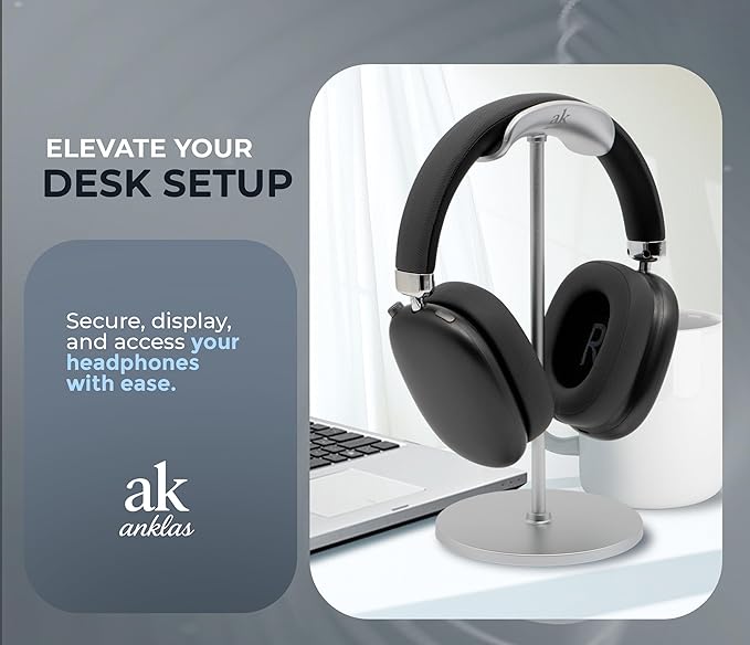 Headphone Stand for Desk – Premium & Minimalist Headset Holder with Round or Oval Base for Gaming, Office & Home (Silver, Standard)