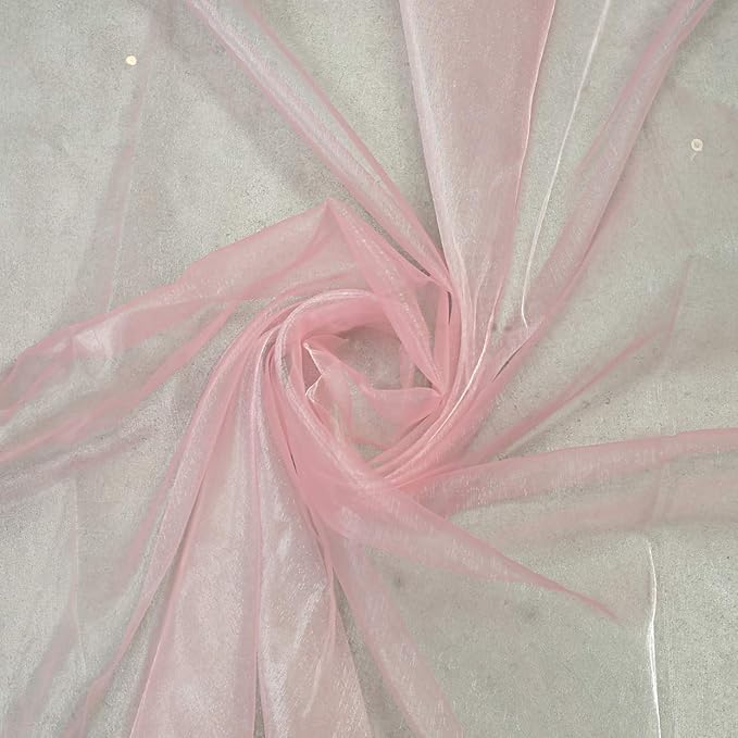 VDS Blush Pink Organza Fabric, 10 Yards Continuous, 45” Wide, Wedding Party Decoration Iridescent Crystal Sheer Shiny Organza Tulle Bridal Dress DIY Crafts Costume Sewing Backdrop Arch Cloth
