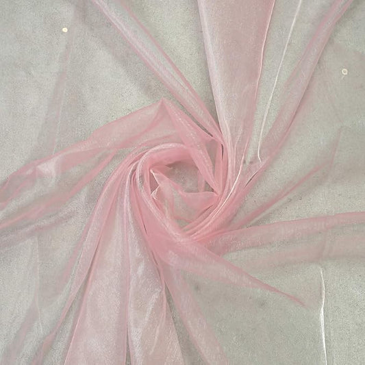 VDS Blush Pink Organza Fabric, 20 Yards Continuous, 45” Wide, Wedding Party Decoration Iridescent Crystal Sheer Shiny Organza Tulle Bridal Dress DIY Crafts Costume Sewing Backdrop Arch Cloth