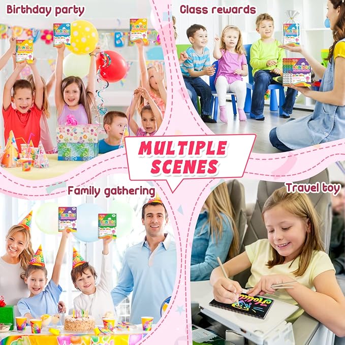 Scratch Art Party Favors for Kids: 64 Pack Rainbow Scratch Art Notebook Classroom Prizes Gifts Bulk for Girls Boys Goodie Bags Stuffers, Return Gifts for Birthday Party Favors Bulk Kids Crafts