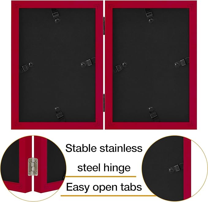decorUhome Double 4x6 Picture Frame Vertical, Engineered Wood Bifold Photo Frame with Plexiglass for Tabletop Display, 4x6, Red