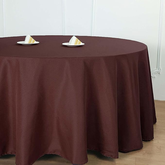 Efavormart Round Tablecloth, 132 Inch Stain & Wrinkle Resistant Washable Table Cloth, Decorative Polyester Fabric Table Cover for Banquet, Wedding, Dining- Chocolate
