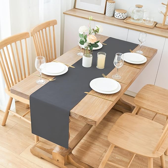 2 Pack Grey Table Runner 12 x 60 Inch Solid Color Farmhouse Runners Coffee Table Dresser for Daily Party Home Decoration