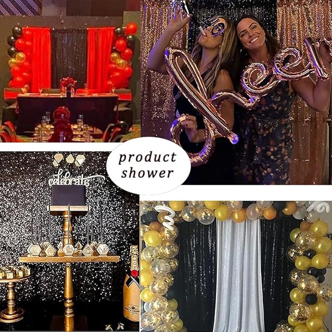 Black Sequin Backdrop Curtains Glitter Drapes 2FTx8FT 2 Panels for Wedding Birthday Party Decorations Bridal Baby Shower Party Supplies Sparkly Photography Background
