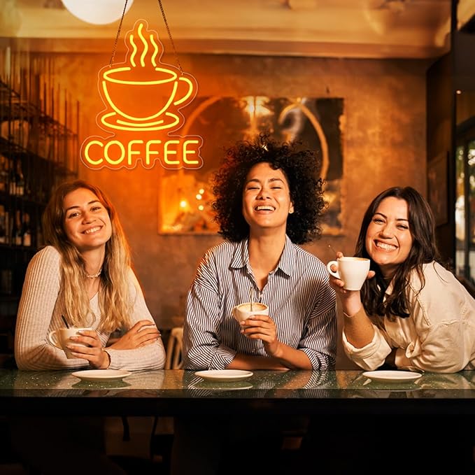 Coffee Neon Sign for Wall Decor, Dimmable USB Powered Bright Led Signs for Business Acrylic LED Neon Coffee Light up Sign for Shop Station Art Decor Party Decorations (15.7 * 12.8inches)