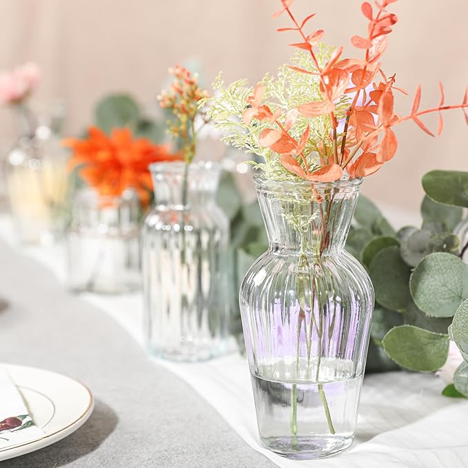 Modern Clear Glass Vase Set - 3Pcs Small Handmade Flower Vases, Decorative Mini Bud Vases for Wedding Reception, Dining Table, and Home Decor - Perfect for Single Stem Flowers