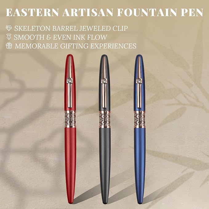 YUNCHUN Refillable Fountain Pen Fine Nib, Fancy Ink Pen with 5 Black & 5 Blue Ink Refills Cartridges, Cool Ink Pens for Writing, Business Metal, Best Gift Set for Men & Women, Blue