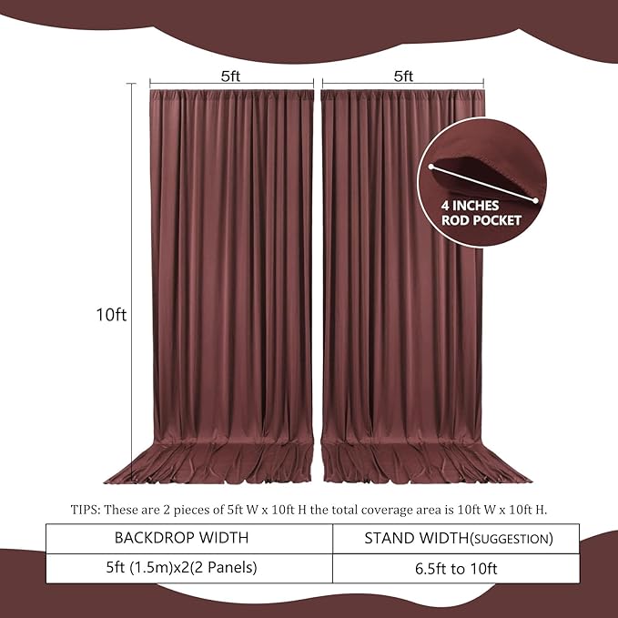 2 Panels Red Brown Backdrop Curtain, 10 x 10 Feet Satin Background Curtains for Parties, Weddings, Baby Showers, Halloween, Christmas Birthday Party Photoshoot Backdrop Curtains Decorations