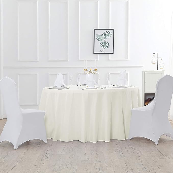 120 inch Round Tablecloth Washable Polyester Table Cloth Decorative Table Cover for Wedding Party Dining Banquet（12 Pack 120 inch,Ivory）