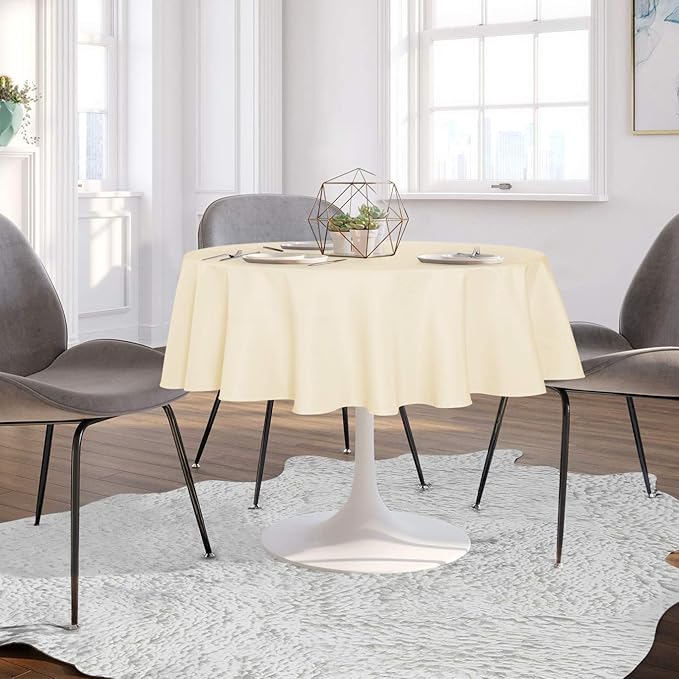 sancua Round Tablecloth - 80 Inch - Water Resistant Spill Proof Washable Polyester Table Cloth Decorative Fabric Table Cover for Dining Tables, Buffet Parties and Camping, Beige