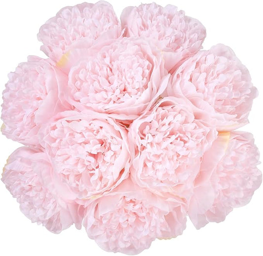 U'Artlines 20 Heads Artificial Peony Silk Flower Leaf Home Office Wedding Party Festival Bar Decor (Light Pink)