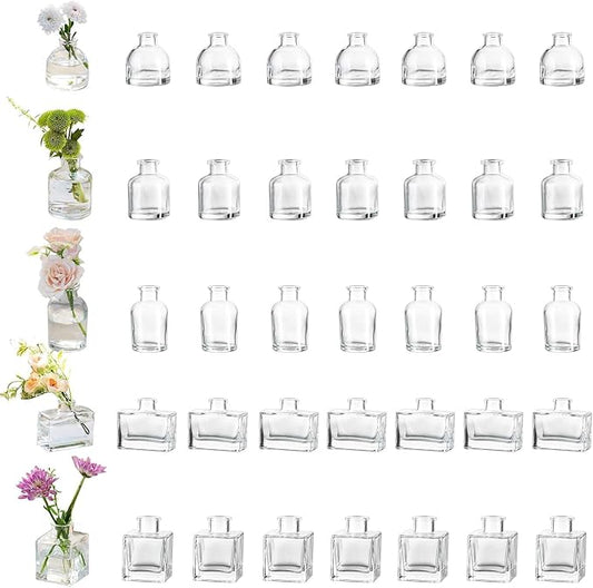Glasseam Mini Bud Vases in Bulk 40: Clear Small Flower Vases for Centerpieces Cute Tiny Glass Vase for Flowers Modern Decorative Wedding Table Centerpiece for Dining Room Decor