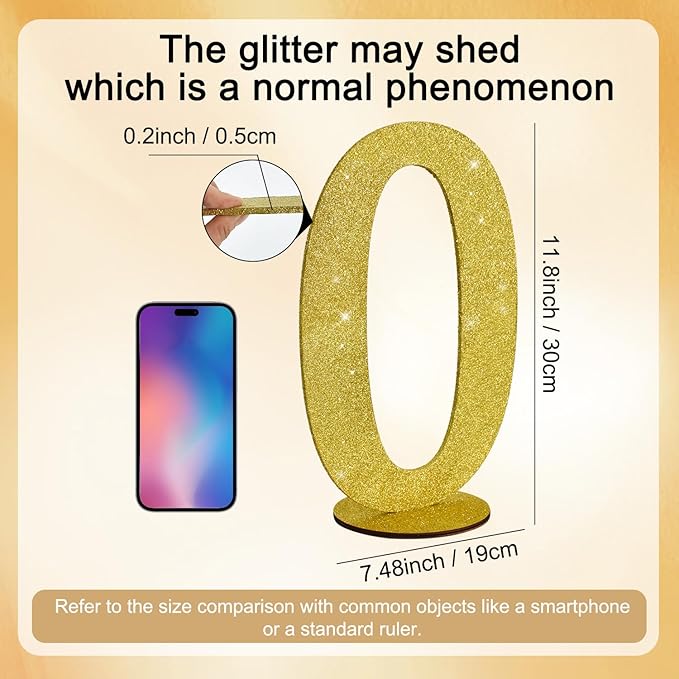 TONIFUL 11.8 Inch Gold Glitter Numbers Table Centerpieces 0-9 Birthday Party Decorations,Shining Gold Digital 0 for Birthday Party,Wedding,Bridal Shower,Engagement,Photo Shoot,Anniversary