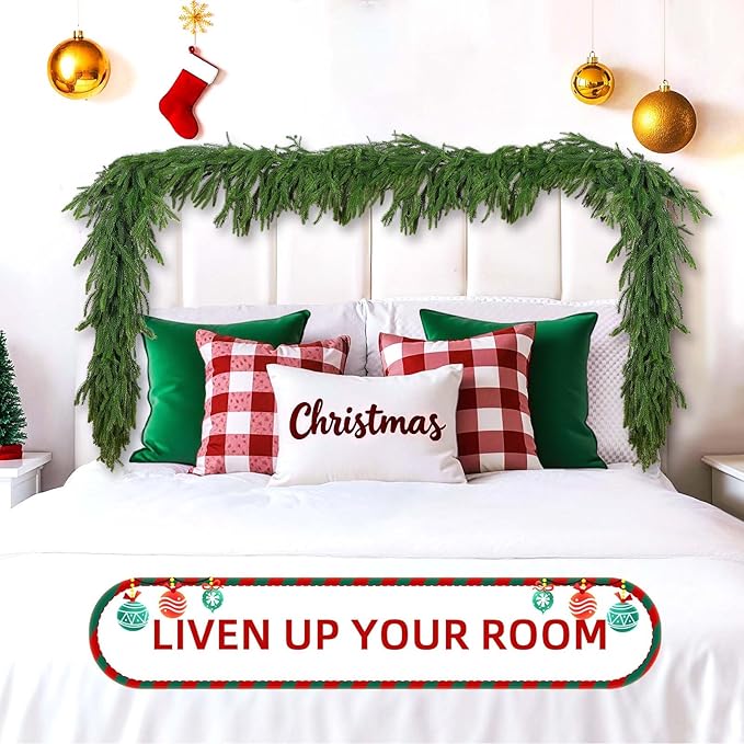 2 Pack 6FT Real Touch Norfolk Pine Garland – Artificial Evergreen Greenery Christmas Decoration for Mantel, Staircase, Table, Indoor Outdoor Rustic Farmhouse Winter Holiday Decor